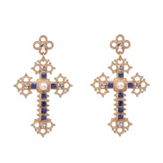 ( blue)palace wind retro diamond ear stud woman occidental style cross earrings long style earring elegant arring earrin