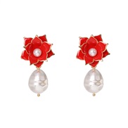 ( red) Pearl earring flowers Alloy brief earrings woman temperament enamel fashion personality ear stud