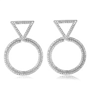 ( Silver)occidental style exaggerating geometry triangle diamond Round earrings female fashion Bohemia ear stud