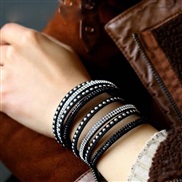 occidental style fashion concise diamond leather noble wind woman multilayer bracelet