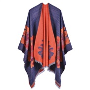 ( Navy blue)lady Double surface shawl occidental style fashion Jacquard slit thick warm slit shawl