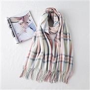 ( pink while )grid scarf lady autumn Winter blue patchwork knitting warm imitate sheep velvet shawl occidental style thi