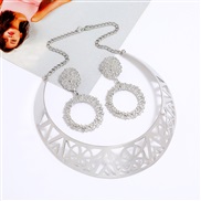( Silver)occidental style Collar earrings set geometry Metal opening Collar necklace