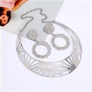 ( Silver)Metal Collar occidental style exaggerating short necklace earrings set fashion brief woman