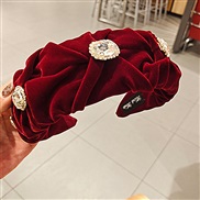 ( Red wine)Korea high-end velvet Rhinestone Headband  fashion luxurious super flower Headband ing brief temperament woma