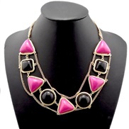 ( Pink)new Bohemia fashion gold triangle Round resin gem necklace