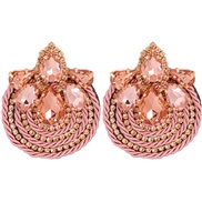 ( Pink) occidental style fashion retro wind multicolor ear stud handmade weave diamond surround earrings woman