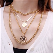 ( Two piece suit  Gold necklace)occidental style  multilayer retro flower necklace woman  chain two