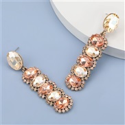 ( Gold)fashion colorful diamond series Alloy diamond multilayer Round glass diamond earring occidental style geometry ea