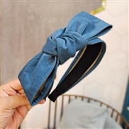 ( blue)Korea bigu leather Headband  high-end width sweet brief  pure color bow Headband