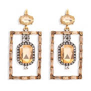 ( champagne)occidental style exaggerating personality square earrings woman Alloy embed colorful diamond retro temperame