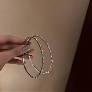 ( Silver needle  Silver)silver diamond row earrings occidental style exaggerating fashion big circle circle circle tempe