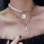 occidental style fashion  Pearl Word Double layer necklace