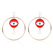 ( red) personality Pearl Alloy geometry eyes earrings   occidental style exaggerating earring Earring woman F