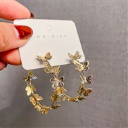 ( Silver needle Gold)silver Korea big earrings three-dimensional gold butterfly circle fashion all-Purpose arring