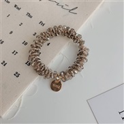 (grey )Korean style brief crystal circle twining head rope Pearl weave leather high elasticity rope leather head flower