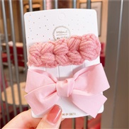 (   Pink Two piece suit)U woman woolen head Korean style pure color bow children hair clip