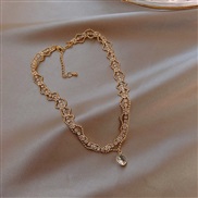 ( Gold)Korea big diamond necklace fashion all-Purpose clavicle chain personality brief woman
