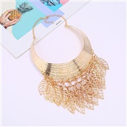 ( Gold)occidental style tassel necklace  retro exaggerating multilayer hollow eaf Metal Collar chain