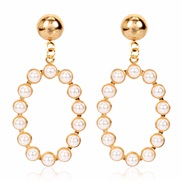 ( Gold)occidental style retro arring  creative personality geometry Round Alloy embed Pearl earrings woman F