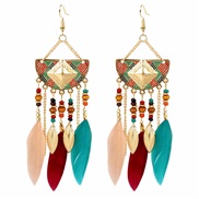 ( Mixed color)Bohemia earring  retro long style tassel feather earrings  occidental style exaggerating half geometry arr
