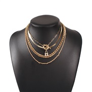 ( Gold)occidental style fashion punk wind Alloy multilayer necklace  creative geometry pendant chain