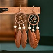 (  Brown) long style feather earrings tassel arring Bohemian style gift