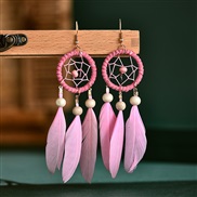 (  Pink) long style feather earrings tassel arring Bohemian style gift