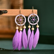 ( purple) long style feather earrings tassel arring Bohemian style gift