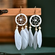 (  white) long style feather earrings tassel arring Bohemian style gift