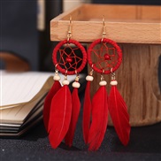 (  red) long style feather earrings tassel arring Bohemian style gift