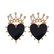 ( blackKC)occidental style trend temperament all-Purpose heart-shaped crown earrings brief retro Bohemia enamel earrings