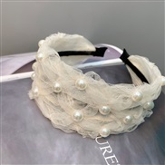 ( Beige)lace Pearl width eadband Korean style rhombus pattern pure color head buckle sweet temperament woman