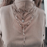 ( Silver  necklace)occidental style  exaggerating fashion chain tassel woman  Peach heart mash up all-Purpose multilayer