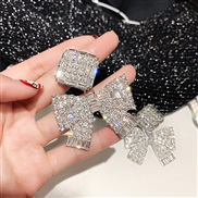 ( Silver needle  Silver)silver occidental style exaggerating temperament fully-jewelled bow earrings personality luxurio