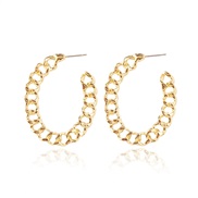 (  Gold)occidental style wind exaggerating creative chain ear stud half Round annular Metal hollow fashion