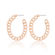 (  Rose Gold)occidental style wind exaggerating creative chain ear stud half Round annular Metal hollow fashion