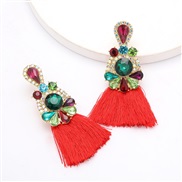 ( red)occidental style fashion Alloy diamond Rhinestone colorful diamond tassel earrings woman retro temperament ethnic 