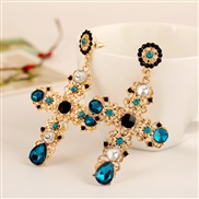( sky blue )occidental style cross diamond earrings retro palace style hollow all-Purpose fresh earrings