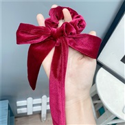 ( Burgundy)Autumn and Winter gold velvet leather pure color big circle sweet big bow belt rope Korean style