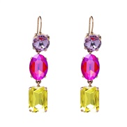 ( Color) occidental style fashion Alloy diamond geometry color personality woman earrings