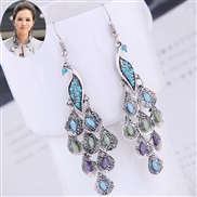 [ silver occidental style fashion concise Metal accessories peacock temperament exaggerating earrings