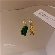 ( Silver needle  green) zircon samll buckle earrings asymmetry earring Korea wind trend personality temperament arring