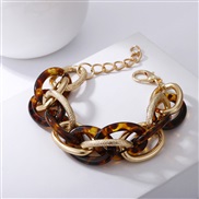 (gold  leopard print Bracelet)occidental style multilayer splice Metal bracelet Acrylic leopard geometry mixing color al