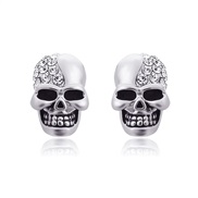 ( Silver) retro surface skull fully-jewelled ear stud personality earrings man woman