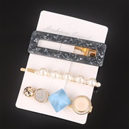( blueSuit ) occidental style Word woman retro Pearl crystal bag hair clip set