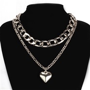 ( Silver)occidental style love Double layer necklace set woman  personality creative fashionins Peach heart clavicle cha