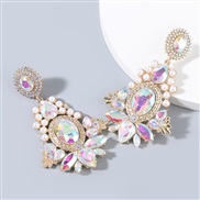 (AB color)fashion trendearrings Alloy diamond embed Pearl geometry earring earrings woman occidental style arring