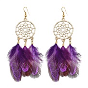 (purple)Alloy hollow feather tassel earrings Street Snap lovely earring woman