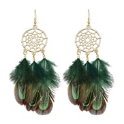 ( green)Alloy hollow feather tassel earrings Street Snap lovely earring woman